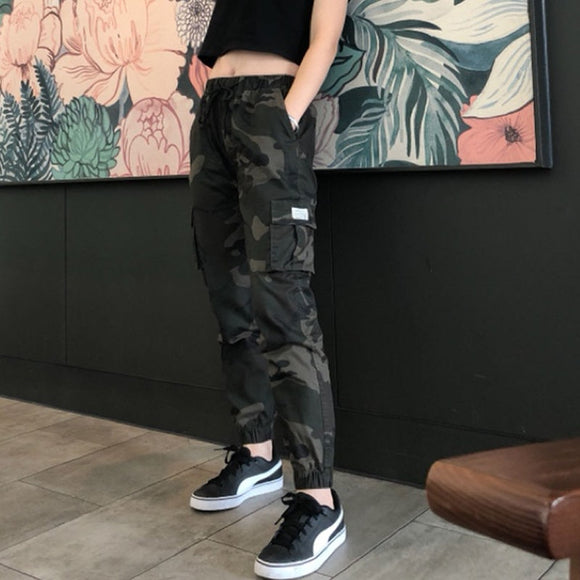 Camouflage Streetwear Cargo Pants Women Casual Joggers Black High Waist Loose Female Trousers Korean Style Ladies Pants