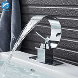 Copper Single Hole Dual Handles Hot and Cold Basin Mixer Faucet Creative Waterfall Water Outlet Bathroom Vessel Sink Mixer Taps
