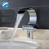 Copper Single Hole Dual Handles Hot and Cold Basin Mixer Faucet Creative Waterfall Water Outlet Bathroom Vessel Sink Mixer Taps