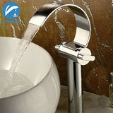 Copper Single Hole Dual Handles Hot and Cold Basin Mixer Faucet Creative Waterfall Water Outlet Bathroom Vessel Sink Mixer Taps