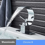 Copper Single Hole Dual Handles Hot and Cold Basin Mixer Faucet Creative Waterfall Water Outlet Bathroom Vessel Sink Mixer Taps