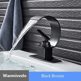 Copper Single Hole Dual Handles Hot and Cold Basin Mixer Faucet Creative Waterfall Water Outlet Bathroom Vessel Sink Mixer Taps