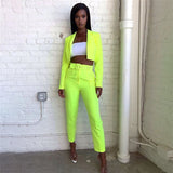 Chicology crop blazer top belt high waist pant 2019 summer sexy 2 piece co ord set office women suit neon lady business clothing