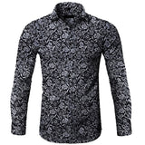 KLV Blouse SUMMER Fashion Men's Casual Printed Floral Long Sleeve Button Top Blouse Cloth Casual Collar Male Blouse 9515