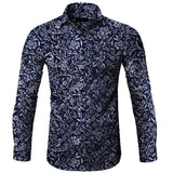 KLV Blouse SUMMER Fashion Men's Casual Printed Floral Long Sleeve Button Top Blouse Cloth Casual Collar Male Blouse 9515