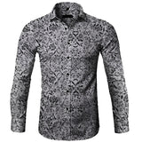 KLV Blouse SUMMER Fashion Men's Casual Printed Floral Long Sleeve Button Top Blouse Cloth Casual Collar Male Blouse 9515