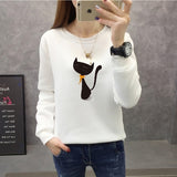 2019 New Women Autumn Velvet Sweatshirts Fashion Printed Animal Cat Female Clothing Casual Ladies Pullover Top Long Sleeve Shirt