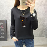 2019 New Women Autumn Velvet Sweatshirts Fashion Printed Animal Cat Female Clothing Casual Ladies Pullover Top Long Sleeve Shirt