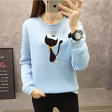 2019 New Women Autumn Velvet Sweatshirts Fashion Printed Animal Cat Female Clothing Casual Ladies Pullover Top Long Sleeve Shirt