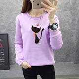 2019 New Women Autumn Velvet Sweatshirts Fashion Printed Animal Cat Female Clothing Casual Ladies Pullover Top Long Sleeve Shirt