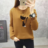 2019 New Women Autumn Velvet Sweatshirts Fashion Printed Animal Cat Female Clothing Casual Ladies Pullover Top Long Sleeve Shirt