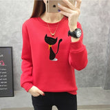 2019 New Women Autumn Velvet Sweatshirts Fashion Printed Animal Cat Female Clothing Casual Ladies Pullover Top Long Sleeve Shirt