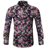 KLV Blouse SUMMER Fashion Men's Casual Printed Floral Long Sleeve Button Top Blouse Cloth Casual Collar Male Blouse 9515