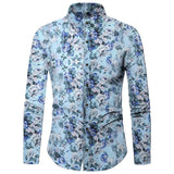 KLV Blouse SUMMER Fashion Men's Casual Printed Floral Long Sleeve Button Top Blouse Cloth Casual Collar Male Blouse 9515