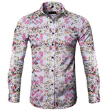 KLV Blouse SUMMER Fashion Men's Casual Printed Floral Long Sleeve Button Top Blouse Cloth Casual Collar Male Blouse 9515