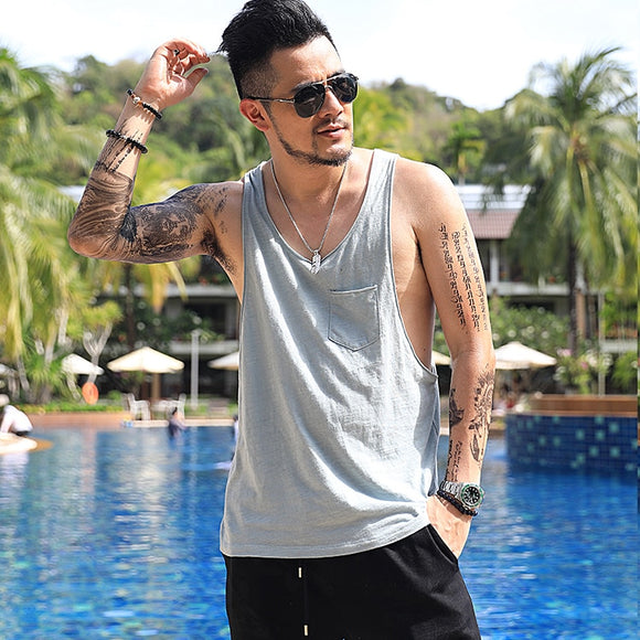 Men's Tank Top Stretch Tight Solid Color Sports Quick Dry Undershirt Summer Slimming Bamboo cotton Sleeveless Vest T311