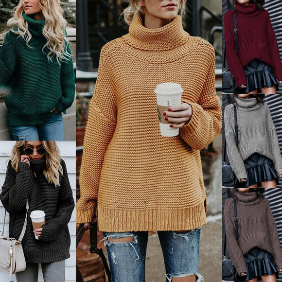 2019 autumn new high-neck sweater winter knitted sweater women's solid color casual pullover cotton winter women's clothing