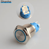 Latching push button switch locked 16mm flat head Momentary Push Button waterproof LED metal switch