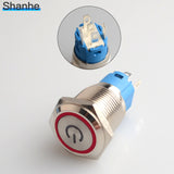 Latching push button switch locked 16mm flat head Momentary Push Button waterproof LED metal switch