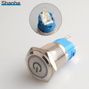 Latching push button switch locked 16mm flat head Momentary Push Button waterproof LED metal switch