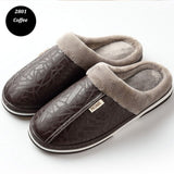 Dropshipping Men's Slippers Winter Slippers Non Slip Indoor Shoes For Men Leather House Shoe Waterproof Warm Slipper GXYZ216