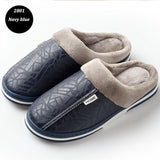 Dropshipping Men's Slippers Winter Slippers Non Slip Indoor Shoes For Men Leather House Shoe Waterproof Warm Slipper GXYZ216