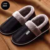 Dropshipping Men's Slippers Winter Slippers Non Slip Indoor Shoes For Men Leather House Shoe Waterproof Warm Slipper GXYZ216