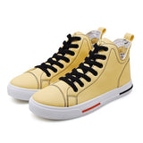 Men's Casual High-top Sneakers Fashion Casual Leather Shoes Black White Youth Students Yellow Hip-hop Trend Street Dance Shoes