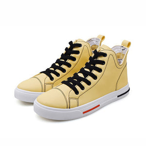 Men's Casual High-top Sneakers Fashion Casual Leather Shoes Black White Youth Students Yellow Hip-hop Trend Street Dance Shoes