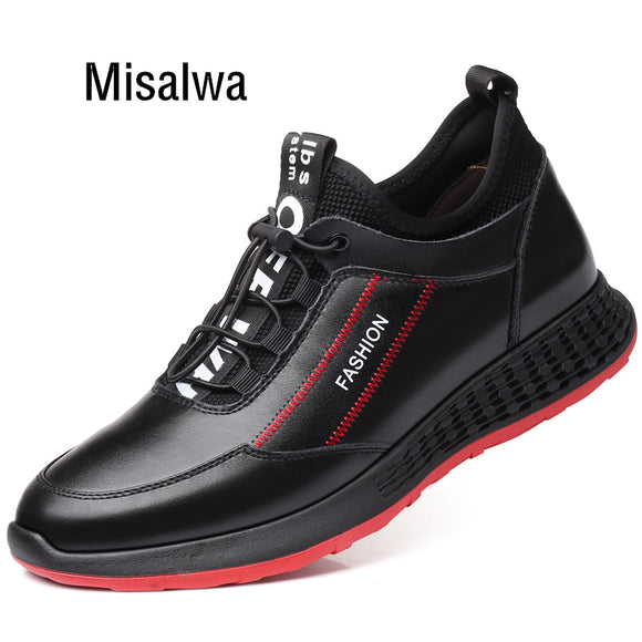 Misalwa Split Leather Me Casual Sneakers 5 CM Height Increase Men Elevator Shoes Winter Fur Shoes 37-44 Breathable Men Shoes