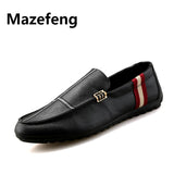 Mazefeng Men Shoes Striped Leather Doug Shoes Comfortable Men British Style Casual Shoes Footwear Flats Men Slip on Lazy Shoes