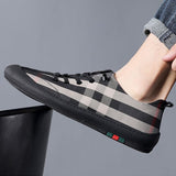 New Hot Sale Fashion Male Casual Shoes High Quality Striped Lattice Men's Leather Casual Sneakers Fashion Trend Soft Flats Shoes