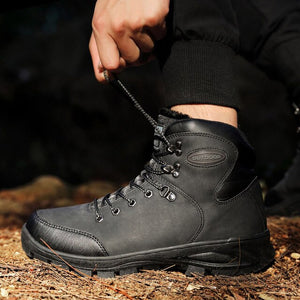 2019 New Pu Leather Non-slip Men Ankle Boots Men Boots High Top Super Warm Plush Snow Boots Outdoor Casual Men Winter  men Work