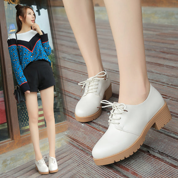 Spring 2019 Single Shoe Female Korean Academy Style Small Leather Shoes Small White Shoes Women's Middle and Casual Shoes