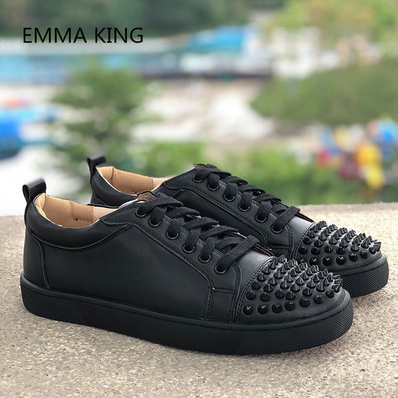 2019 autumn spring rivets decorated lace-up flat heel men shoes fashion round toe cross-tied causal shoes leather handmade flats