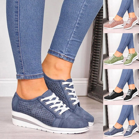 Oeak Women's casual shoes Wedge hollow Breathable shoes Female Vulcanized shoes For Spring autumn High quality PU