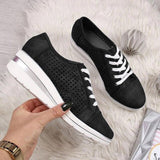 Oeak Women's casual shoes Wedge hollow Breathable shoes Female Vulcanized shoes For Spring autumn High quality PU