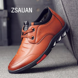 ZSAUAN 37-44 Men Leather Casual Shoes Lift Elevator Male Sneakers Fashion Young Men Mocassin Homme 5 CM Height Increasing