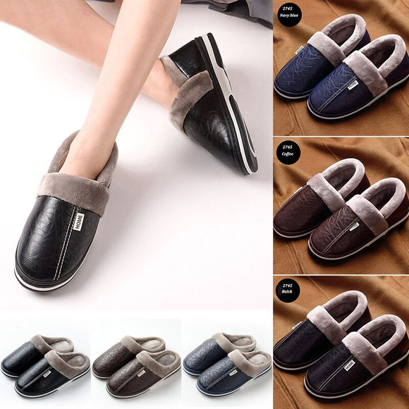 Dropshipping Men's Slippers Winter Slippers Non Slip Indoor Shoes For Men Leather House Shoes Waterproof Warm Slipper XYZ217