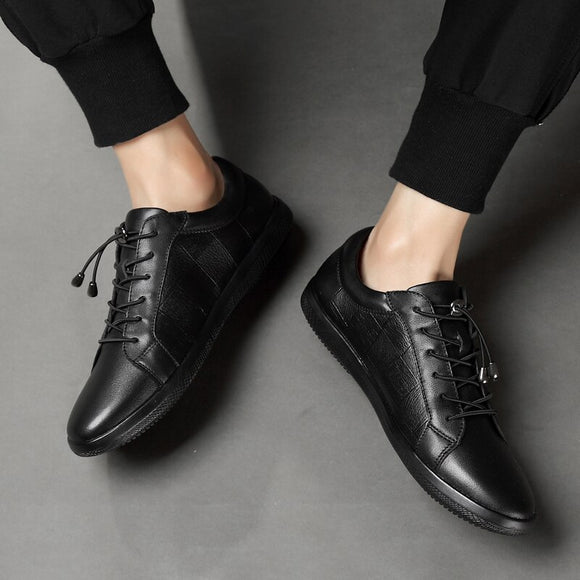 BVNOBET Cow Leather Black Sneakers Genuine Leather Men's Casual Shoes Male Lace up Flats Shoes tenis masculino adulto Size 37-46