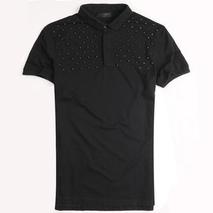 summer new Black Rivet Decorative Design Men's Slim fit Polo casual short sleeve polo shirt brand clothing PL-51