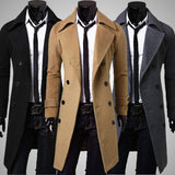 Fashion Men Autumn Jacket Long Trench Coat Warm Thicken Woolen Long Overcoat Quality Slim Black Male Overcoat Khaki Windbreaker