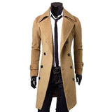 Fashion Men Autumn Jacket Long Trench Coat Warm Thicken Woolen Long Overcoat Quality Slim Black Male Overcoat Khaki Windbreaker