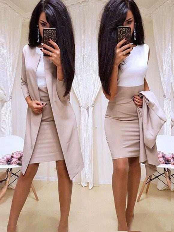 Office Lady Formal Dress 2019 New Suits Business Wear Women Long Blazer Jacket Sheath Dress 2 Piece Women's Sets