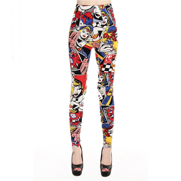 Women Leggings High Waist Cartoon Comic Beauty Print Trousers Soft Female Casual Elastic Pant