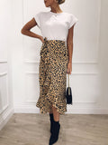 Hot Sale 2019 New Slim Fashion Casual Women Leopard Print Boho Wrap Over Aysmmetric Loose Skirt Summer High Waist Midi Skirts