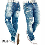 Hemiks Men'S Ripped Skinny Distressed Destroyed Slim Fit Stretch Biker Jeans Pants With Holes Men Casual Pants