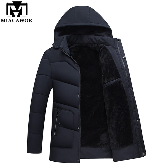 MIACAWOR Parka Men Jacket Coats Thicken Warm Winter Jackets Casual Men Parkas Hooded Outwear Cotton-padded Jacket Clothes J468